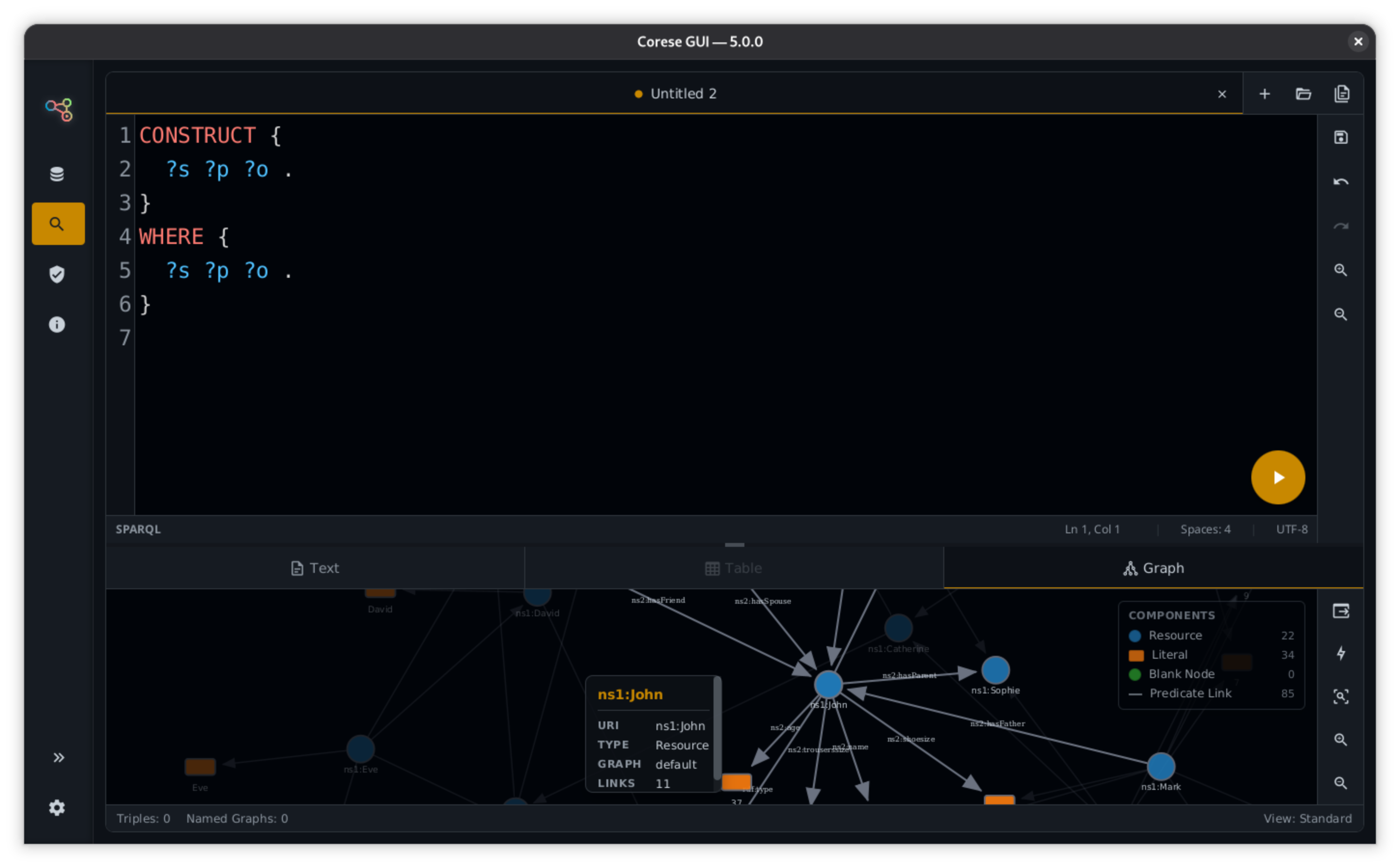 Graph exploration after a SPARQL CONSTRUCT query.