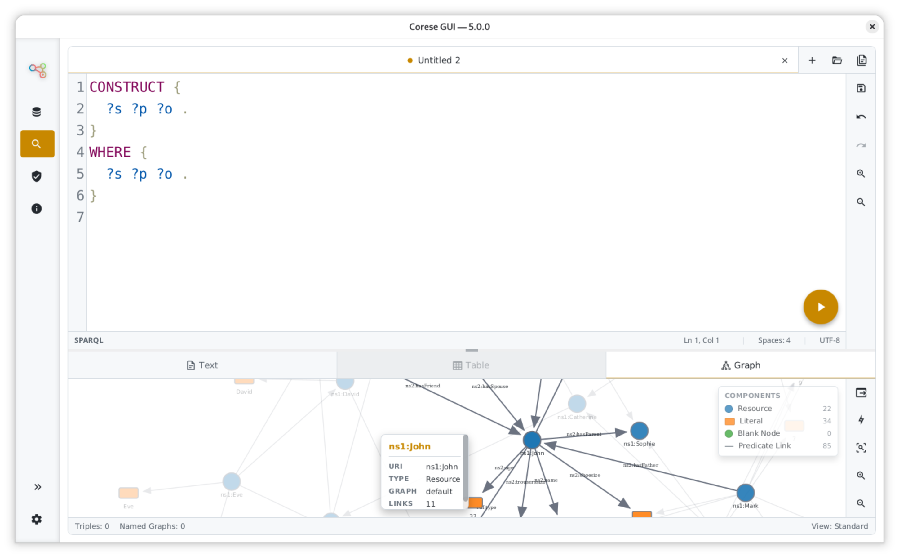 Graph exploration after a SPARQL CONSTRUCT query.