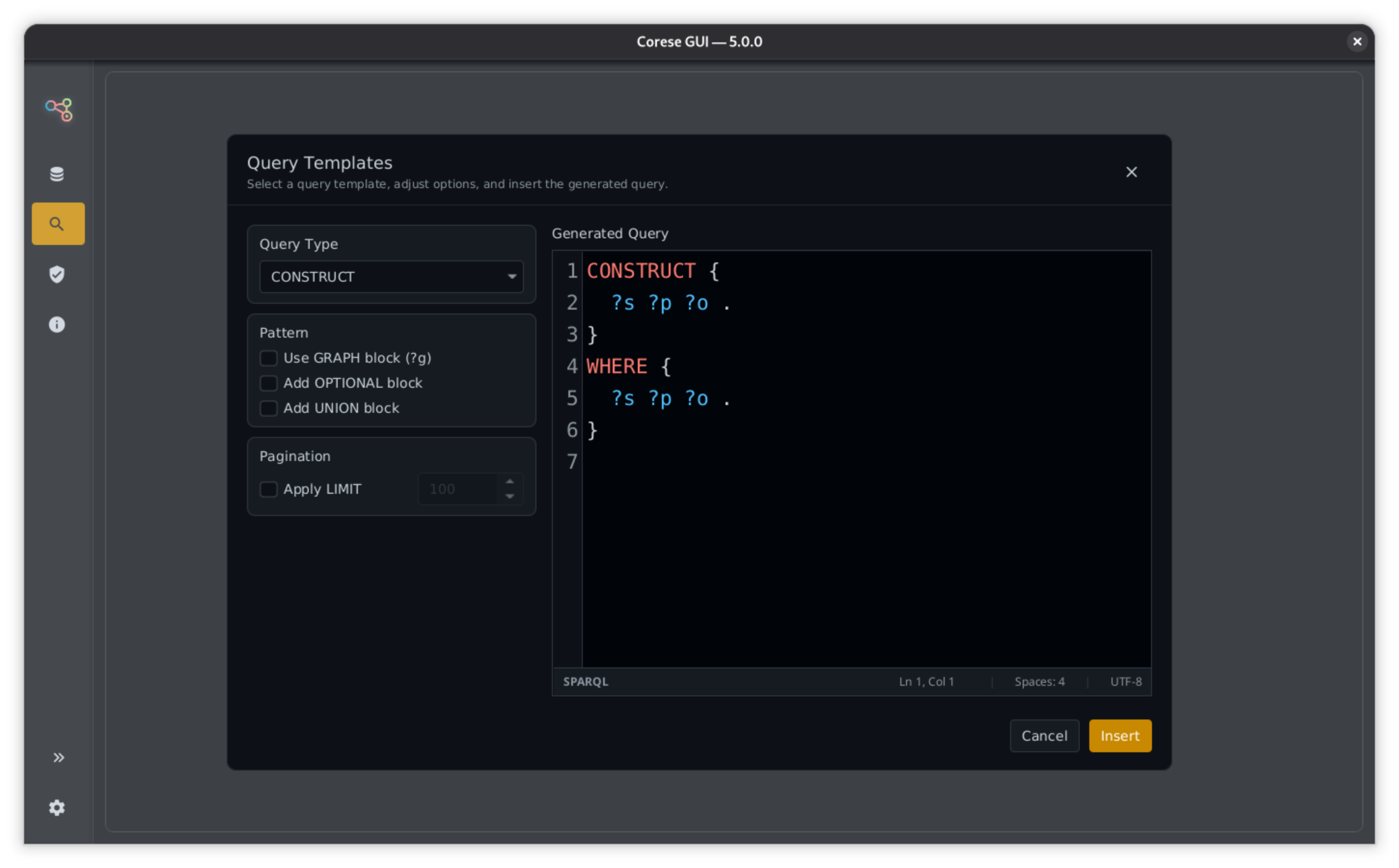 SPARQL query template dialog.