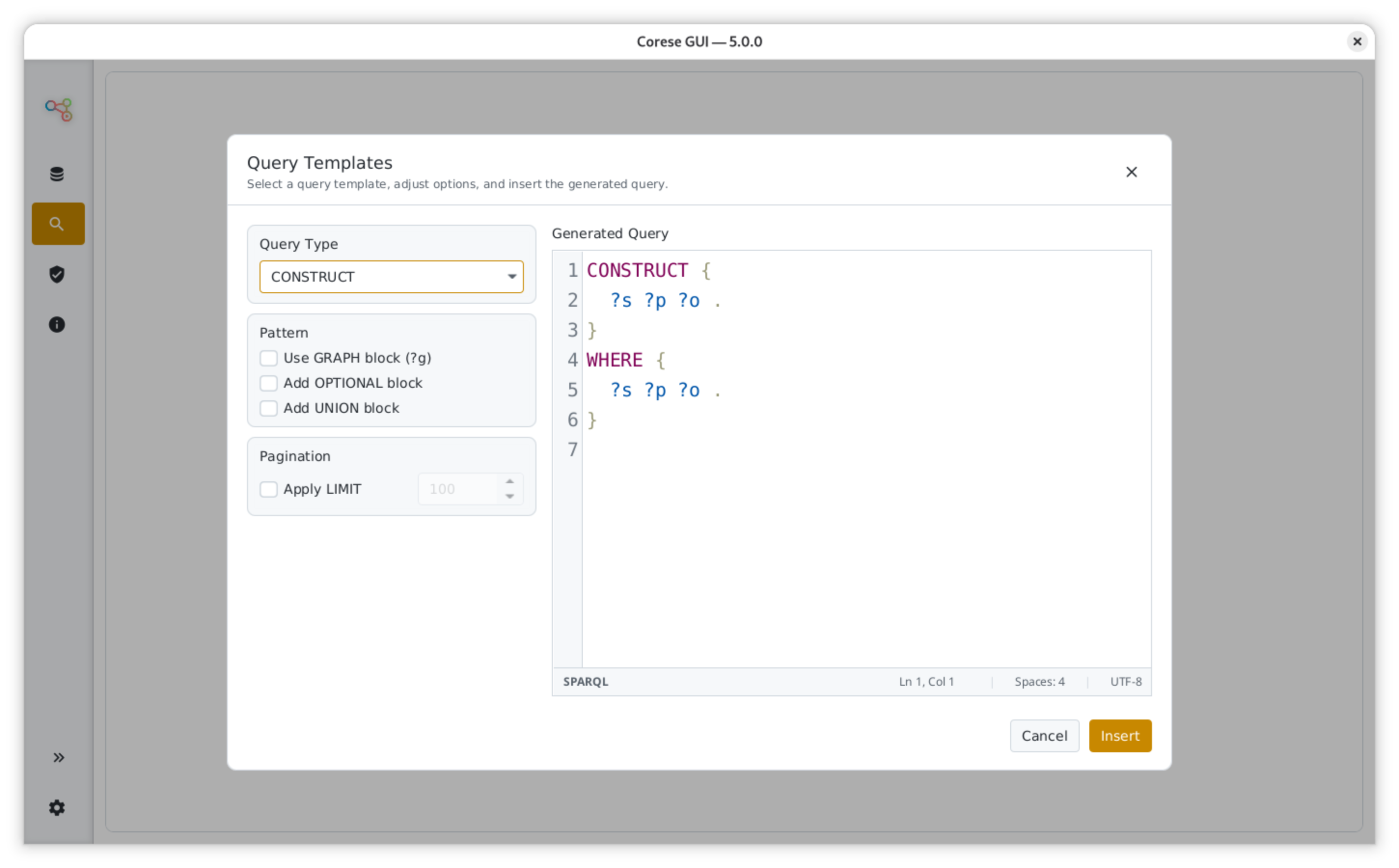 SPARQL query template dialog.