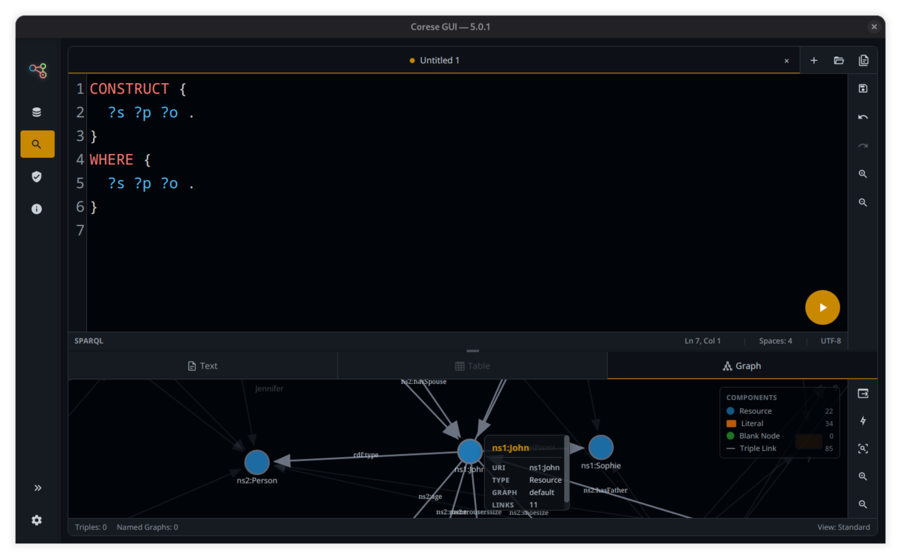 Graph exploration after a SPARQL CONSTRUCT query.