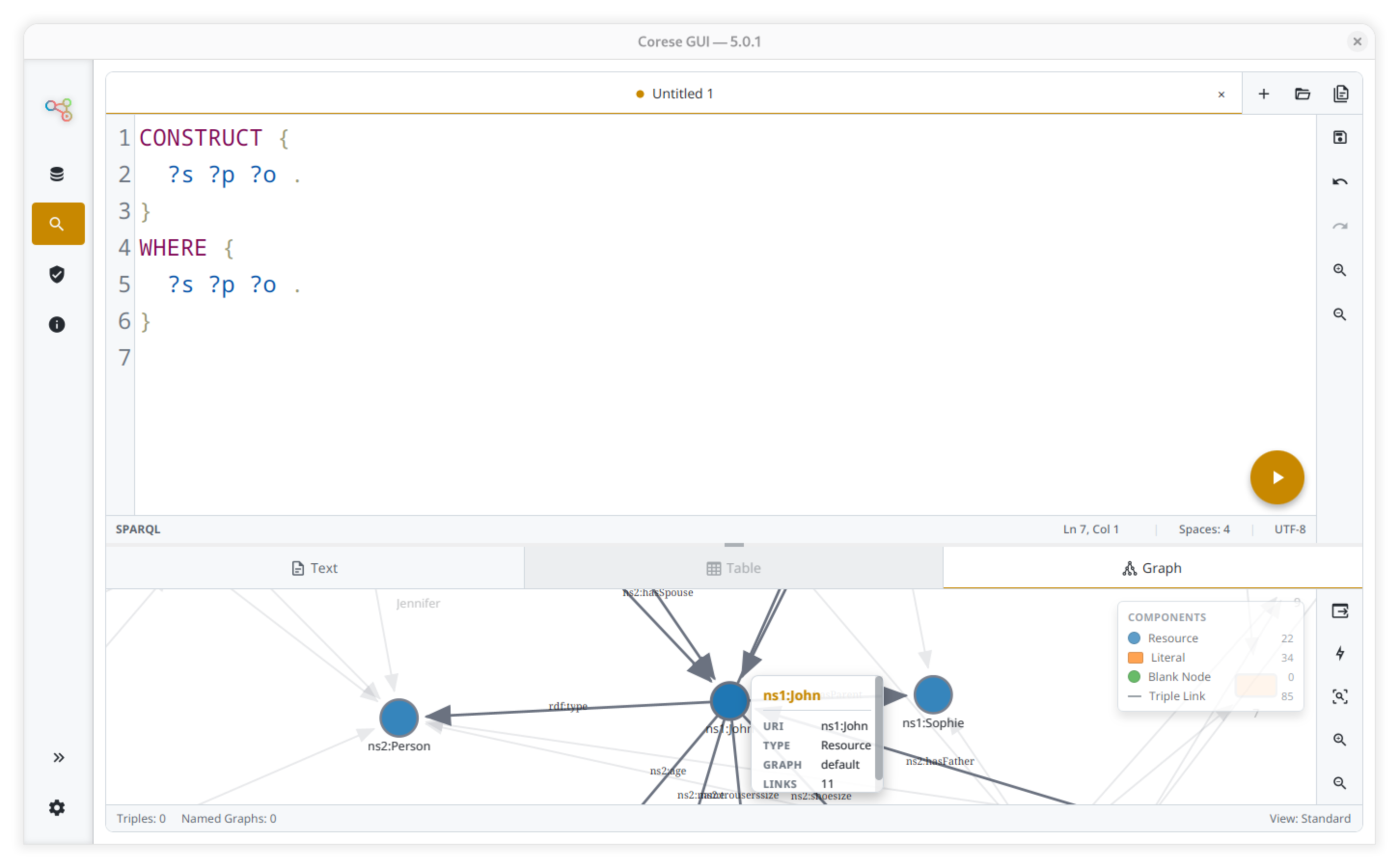 Graph exploration after a SPARQL CONSTRUCT query.